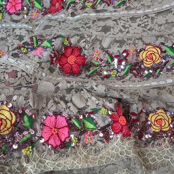 Antica Sartoria by Giacomo Cinque Mini Lace Floral Sequin Dress Boho Fairy XS/S - Picture 14 of 15